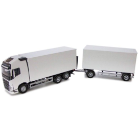 VOLVO FH 6x4 white with 1 + 1 axle trailer and tailgate Die-cast 