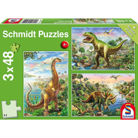 3 Puzzles 48 Pieces Adventure with dinosaurs + poster 