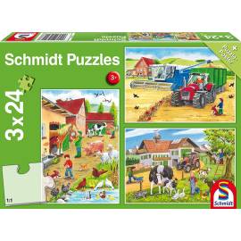 3 Puzzles 24 Pieces On the farm with poster 