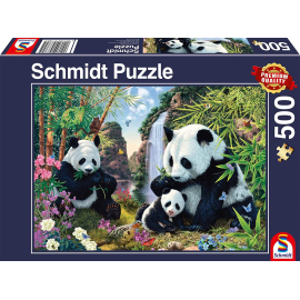 500 Piece Puzzle The panda family at the waterfall 