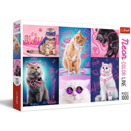 1000 Piece Puzzle Cats with Neon Pink Color 