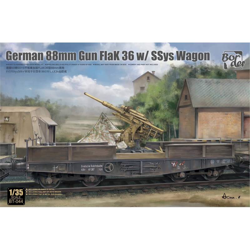 BORDER MODEL: 1/35; German 88mm Gun FlaK 36 with SSys Wagon with PE and metal barrel Military model kit