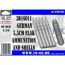 German 5,5cm Flak ammunition and shells (1:16) 