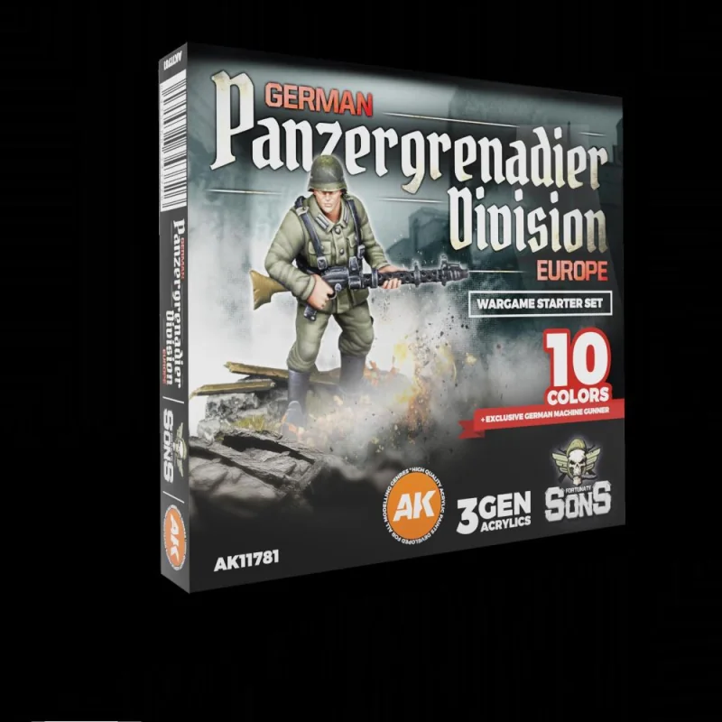 AK INTERACTIVE: GERMAN PANZERGRENADIER DIVISION EUROPE - Wargame Starter Set (10 Colors + Exclusive Figure German Machine Gunner