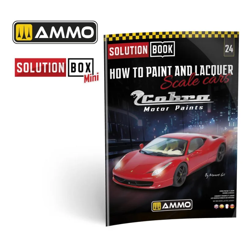 AMMO OF MIG: SOLUTION BOX MINI 24 - How to Paint and Lacquer Scale Cars - COBRA MOTOR PAINTS AMMO - MIG JIMENEZ