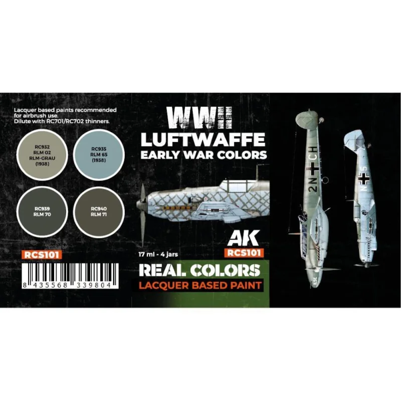 AK INTERACTIVE: Real Colors WWII Luftwaffe Early War Colors SET Acrylic model paint