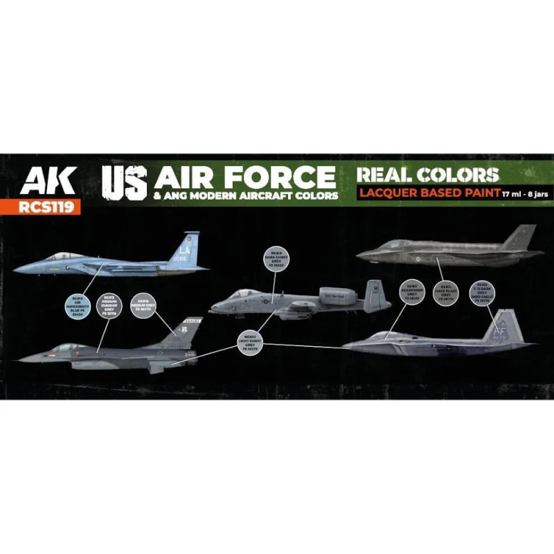 AK INTERACTIVE: Real Colors US Air Force & ANG Modern Aircraft Colors SET Acrylic model paint