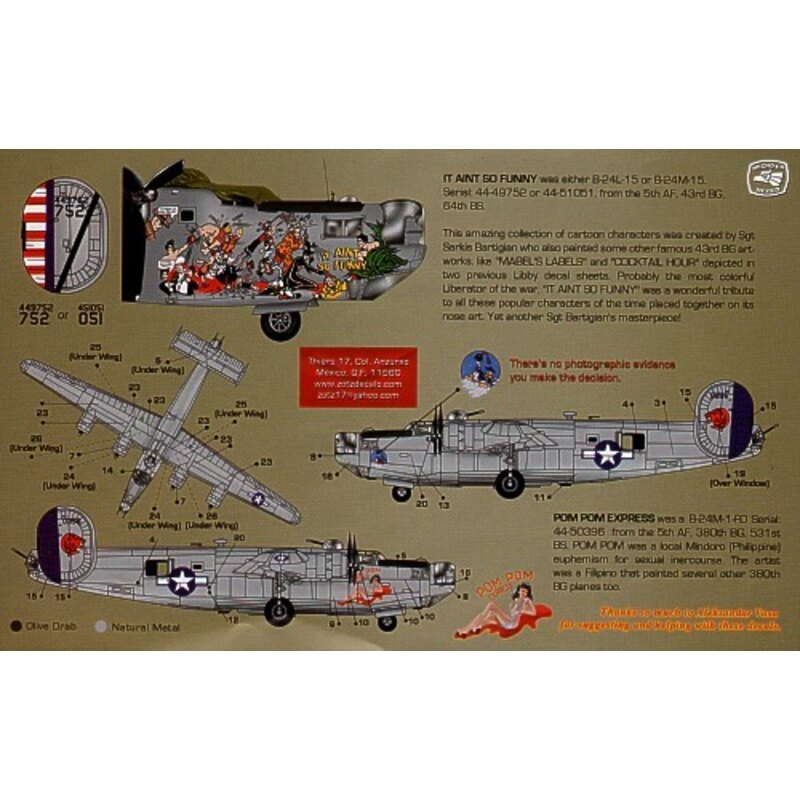 Consolidated B-24M Libby Gals Pt 4 (2) 44-49752 64th BS 43rd BG `It Ain′t so Funny′ with spectacular Popeye nose art; 44-50396 5