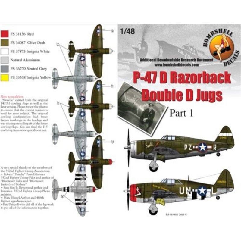 Republic P-47D Thunderbolt Razorback (3) 28412 PZ-R 486th FS/352nd FG Maj General Luther Richmond ′Sweetie′ two versions; 226293