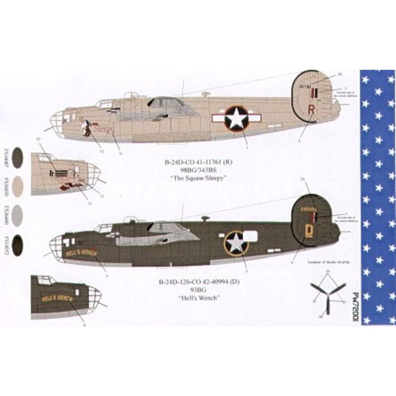 Decals Consolidated B-24D Liberators Ploesti Raid 1st Aug 1943 (4) 42-63692/W 506BS/44BG `Princess′; 41-11761/R 343BS/98BG `The 