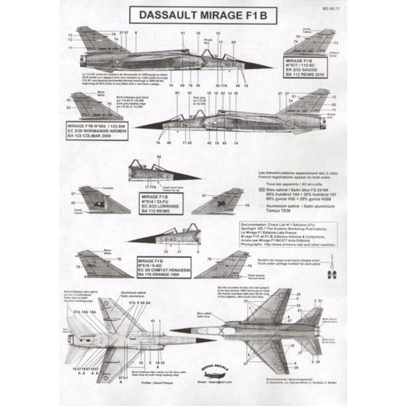 Dassault Mirage F1B (4) No 517/112-SC 2/33 Savone Reims 2010; No 502/132-SW 2/30 Normandie-Niemen Colmar 2009;No 514/33-FU EC 3/