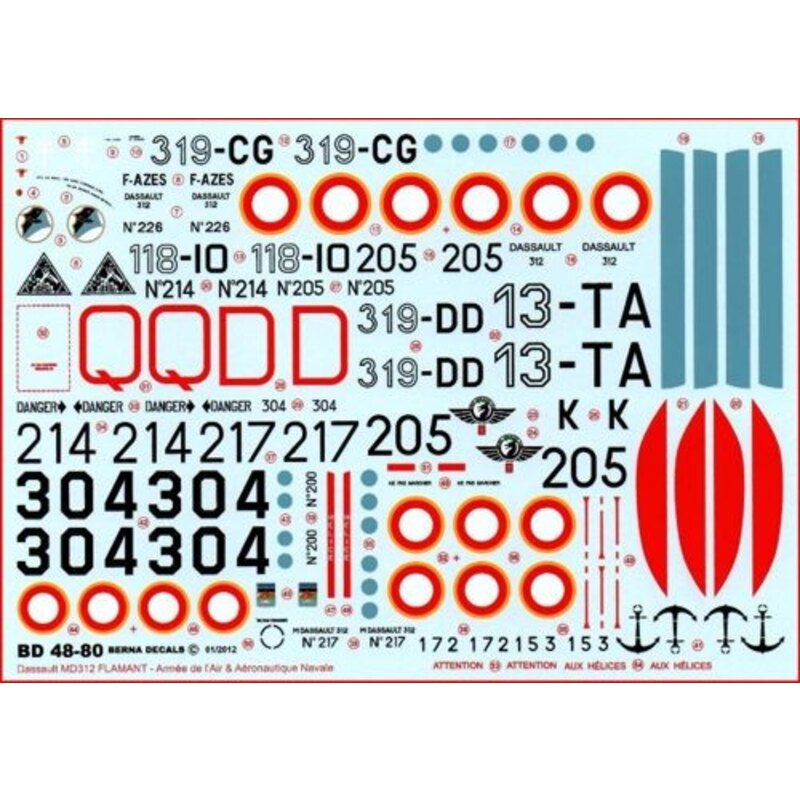 Dassault MD 312 Flamant (8) Armee de lAir No 214/Q, 205/D, 118-10, 13-TA, 319-DK, 319-CG, 319-DD Aeronautique Navale No 304.