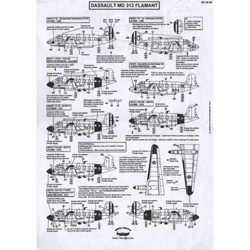 Dassault MD 312 Flamant (8) Armee de lAir No 214/Q, 205/D, 118-10, 13-TA, 319-DK, 319-CG, 319-DD Aeronautique Navale No 304.