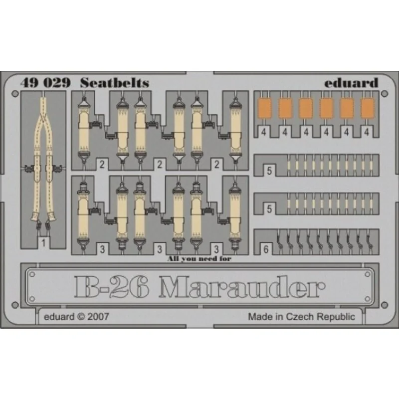 Martin B-26 Marauder seatbelts PRE-PAINTED IN COLOUR! (designed to be assembled with model kits from Monogram and Revell)