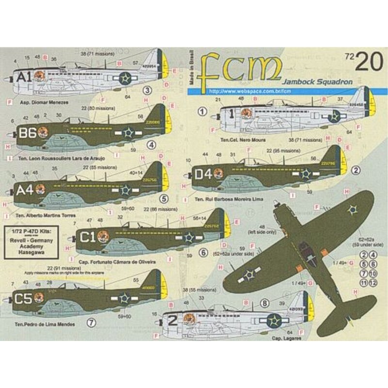 Re-printed! Brazilian Republic P-47D Thunderbolt Thunderbolts. Markings for any Republic P-47D Thunderbolt flown by Brazil in It