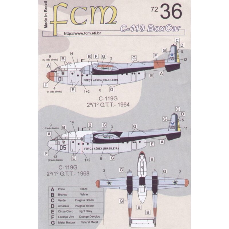 Fairchild C-119G Boxcar Brazilian Air Force (2) No 0! with red trim 1964 No 05 1968. Both 2/1 G.T.T