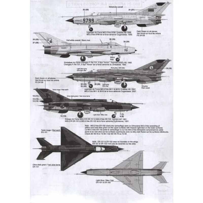 African Air Forces Mikoyan MiG-21 Part 3 : MiG-21bis 509 & 525 Congo-Brazzaville, MiG-21R ER-101 & MiG-21bis ER-102 Eritrea, MiG