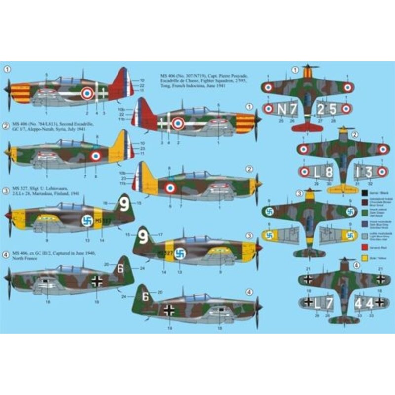 Morane-Saulnier MS.406 4 decal variants for Vichy, Luftwaffe, Finland