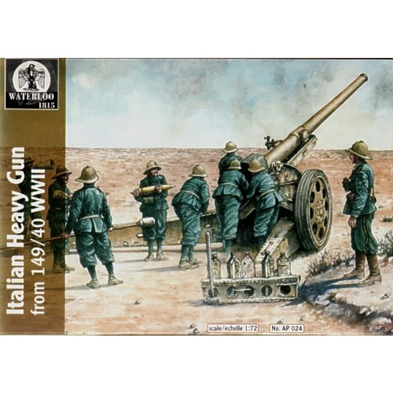 Re-released! Italian heavy gun WWII (1 gun with 9 artillery crew figures) moulded in hard plastic