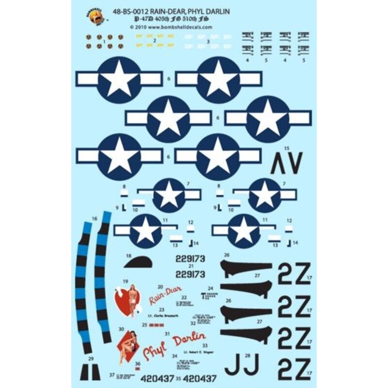 Republic P-47D Thunderbolt Bubble 405th FG, 9th AF (2) 229173 2Z-V Lt Clarke Bresmeth &acirc;?~Rain Dear&acirc;? (TM) ; 420437 2