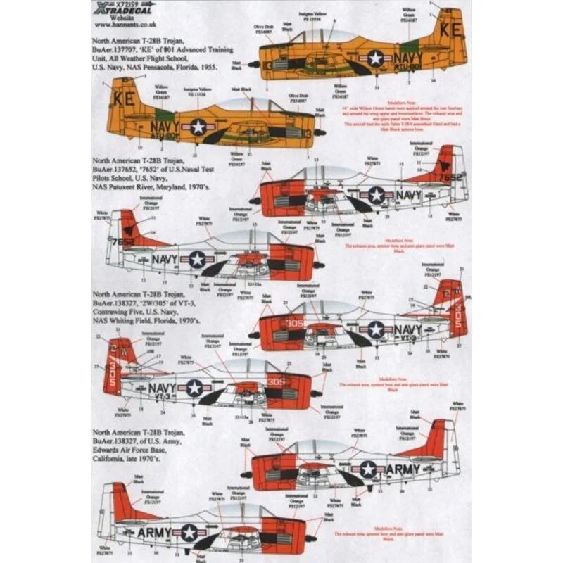 North-American T-28B/T-28C Trojan (9) T-28B 137707 KE/113 801 Advanced Training Unit NAS Pensacola 1955; 137652 US Navy Test Pil