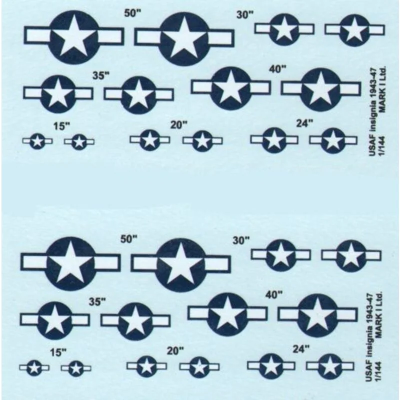 USAF Insignia, 1943-47, 2 sets diameter: 15; 20; 24; 30; 35; 40; 50˝