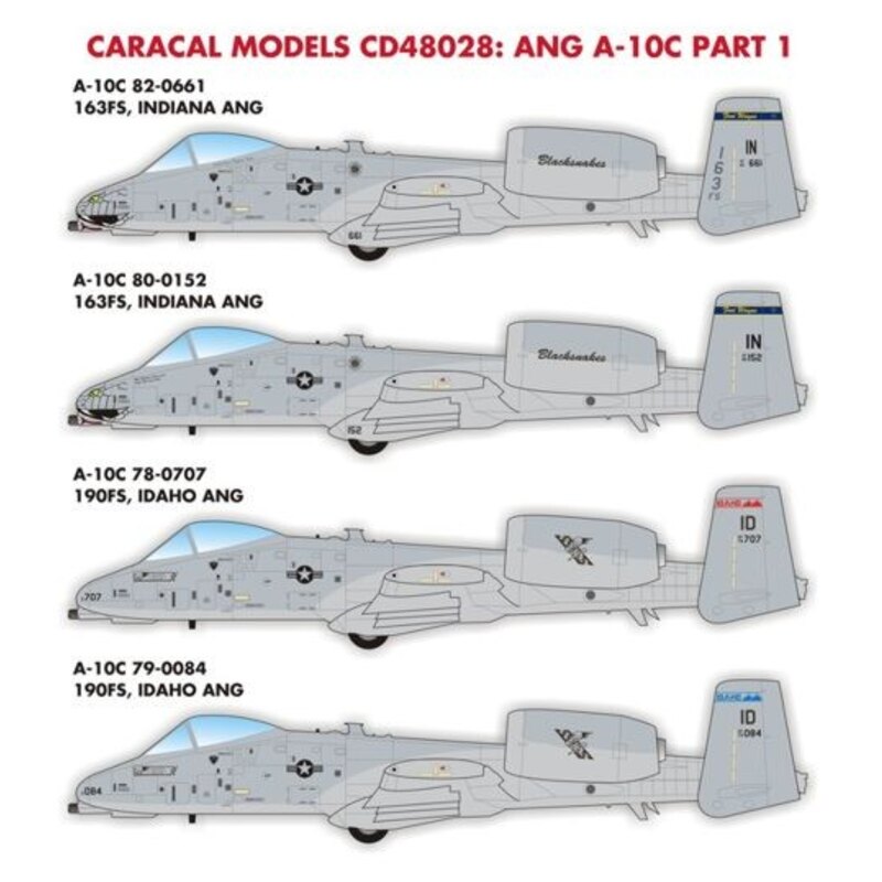 Air National Guard A-10C Warthog - Current ANG A-10C ANG markings for Arkansas (184FS), Idaho ANG (190FS), Indiana ANG (163FS) a