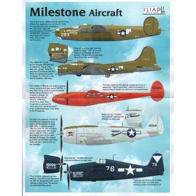 Milestone Aircraft. 1,000th Consolidated B-24H Liberator, 1,000th Boeing B-17G Flying Fortress, 5,000th Lockheed P-38 Lightning 