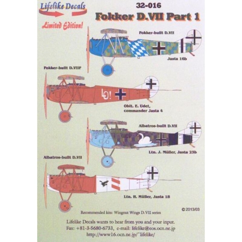 Fokker D.VII part 1 (designed to be used with Wingnut Wings kits)