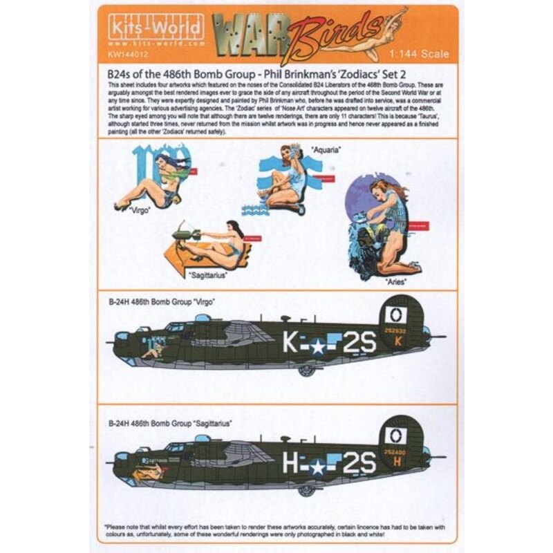 Consolidated B-24H Liberator Phil Brinkmans Zodiacs Virgo, Sagittarius, Aquaria, Aries, 834th BS 486th BG 1/144 Scale Set 2