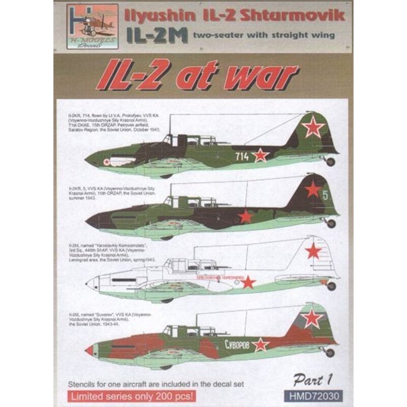 Ilyushin Il-2M (two-seater w straight wing.) At War Pt.1 1/72 - H-D72030 Model Decals