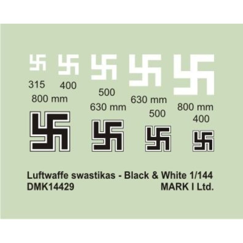 Luftwaffe Swastikas, Black &amp; White (size: 315;400;500;630;800), 2 sets