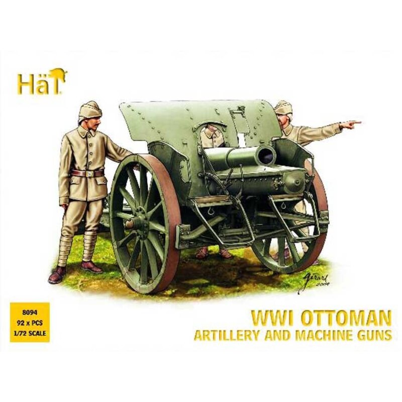 4 x WWI Ottoman Artillery and machine guns. Description - 4 cannons 8 machine guns and crew. Consists of 10.5cm Field Howitzer 9