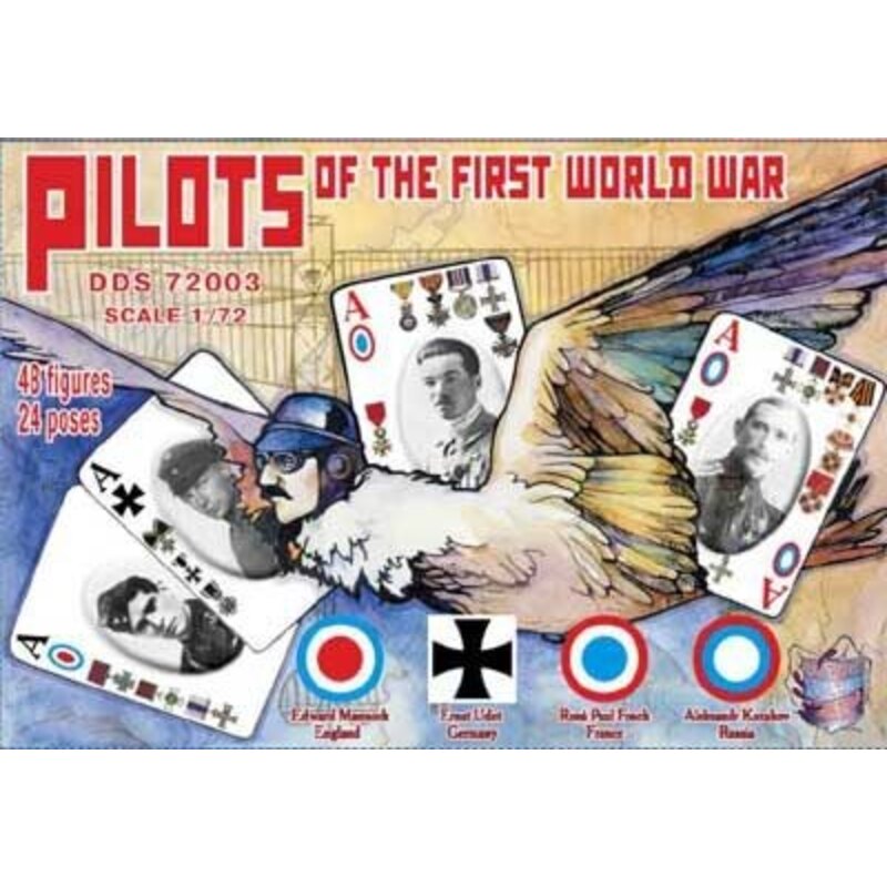 WWI pilots . Please see the pictures for the 48 figures Many different poses . 24 poses. English - German- French - Russian. Edw