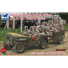 British Airborne Troops Riding in 1/4 ton Truck and Trailer