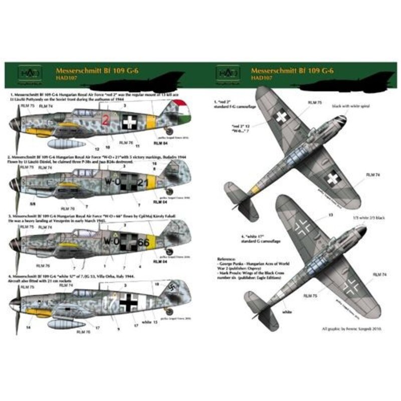 Messerschmitt Bf 109G-6 Hungarian W0+2, W0+66, red 2, Luftwaffe white 17)