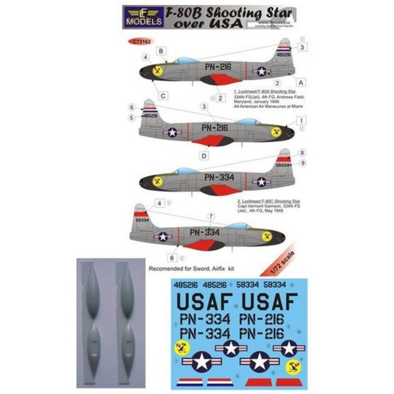 Lockheed F-80B Shooting Star over USA (decal, resin and mask included) (designed to be used with Sword and Hasegawa kits)