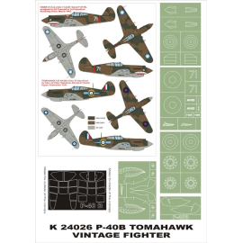 Curtiss P-40B Tomahawk 2 canopy mask (exterior and interior) + 5 insignia masks (designed to Be Farming with Vintage kits) 