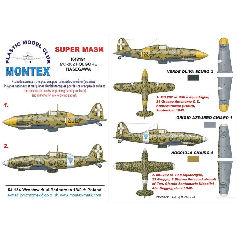 Macchi C.202 1 canopy mask (exterior) + 1 insignia masks (designed to Be Farming with Hasegawa kits)