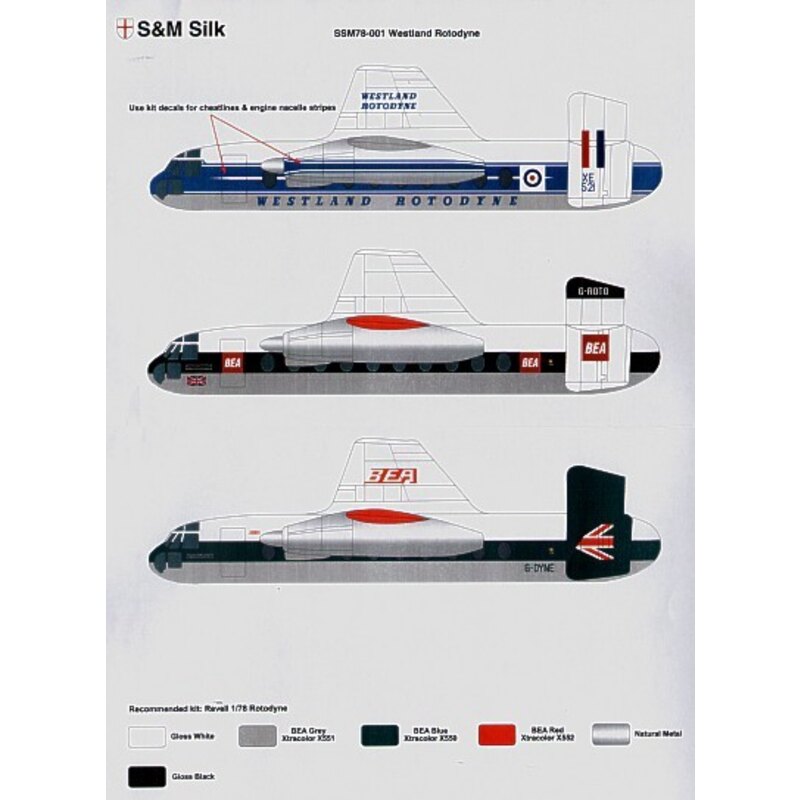 Fairey / Westland Rotodyne. Choice of three schemes for XE521 in RAF markings - G-ROTO in BEA Red Square scheme or G-Dyne in a l