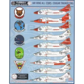 Air Wing All Stars Cougar Trainer CAG features markings for nine Grumman F9F-8T/TF-9J Cougar aircraft all in 1/48 scale. Enough 