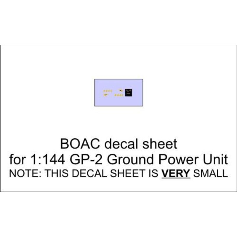 BOAC decal sheet for 1:144 GP-2 Ground Power Unit. For more information on this product, please click on the link to go to the A