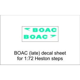 BOAC (late) decal sheet for 1:72 Heston steps. For more information on this product, please click on the link to go to the Aircr