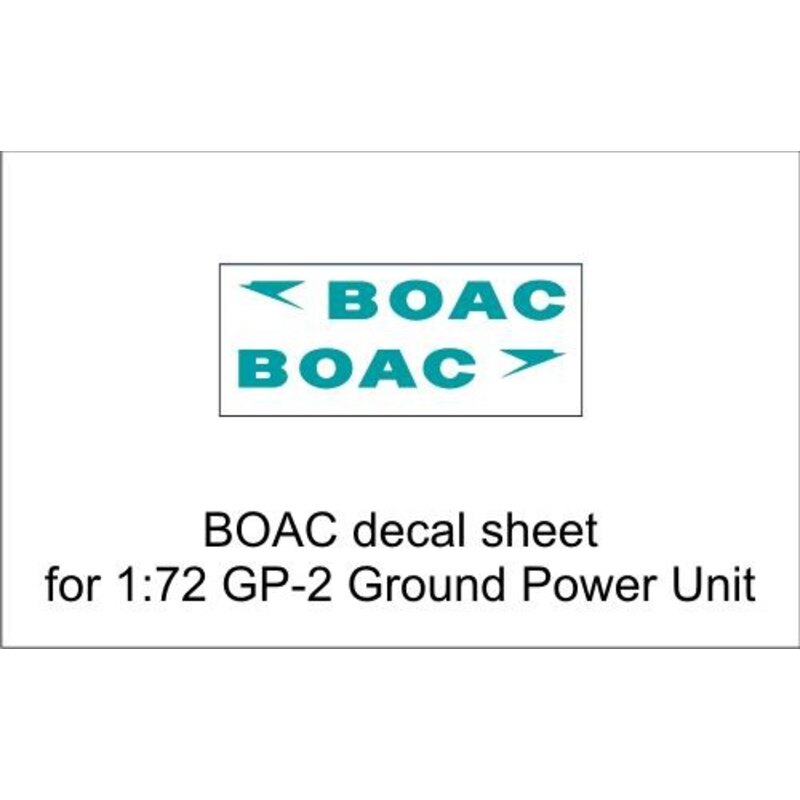 BOAC decal sheet for 1:72 GP-2 Ground Power Unit. For more information on this product, please click on the link to go to the Ai