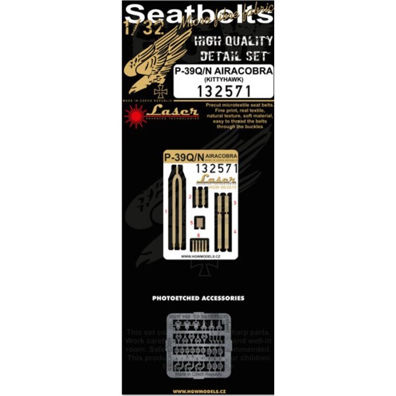 Bell P-39Q/N Airacobra pre-cut (laser) seat belts (designed to be used with Kitty Hawk Model kits)