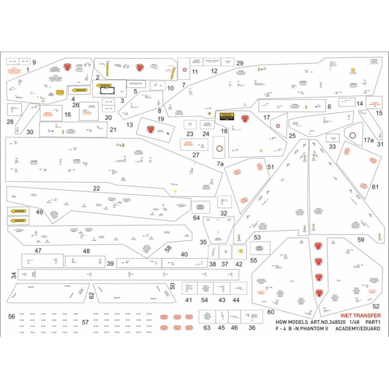 McDonnell F-4 Phantom stencils on segments/panels (designed to be used with Academy and Eduard kits)