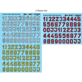 West German Luftwaffe Fighter Code Numbers -White, Red & Yellow numbers with Black Outlines - 2 Sheet Set (White Filll)