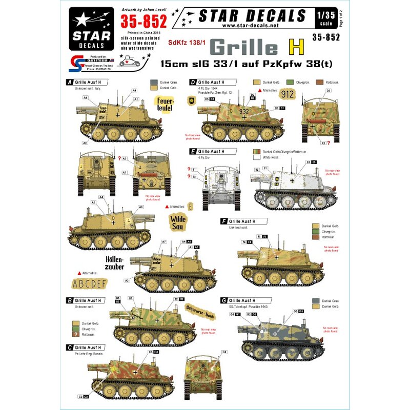 Grille Ausf.H Sd.Kfz.138/1. 15cm sIG 33/1 auf Pz.Kpfw 38(t). Ostfront, Italy and Balkans