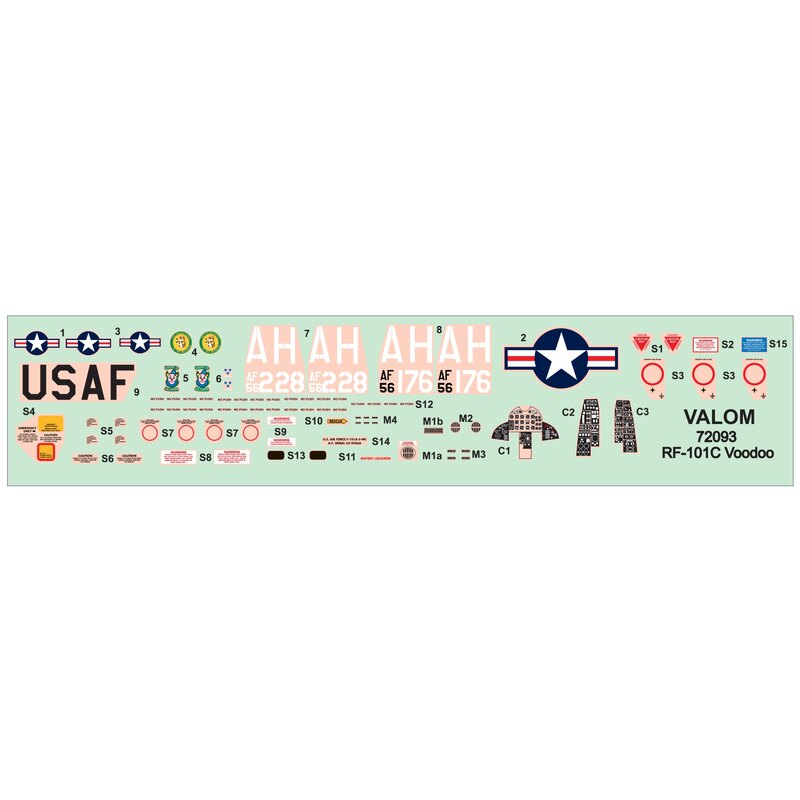 McDonnell F-101C Voodoo with 2 decal options:1. 54-1491, 81stTFW, USAF2. 56-0006, 78th TFS, 81st TFW, USAFThe kit includes three