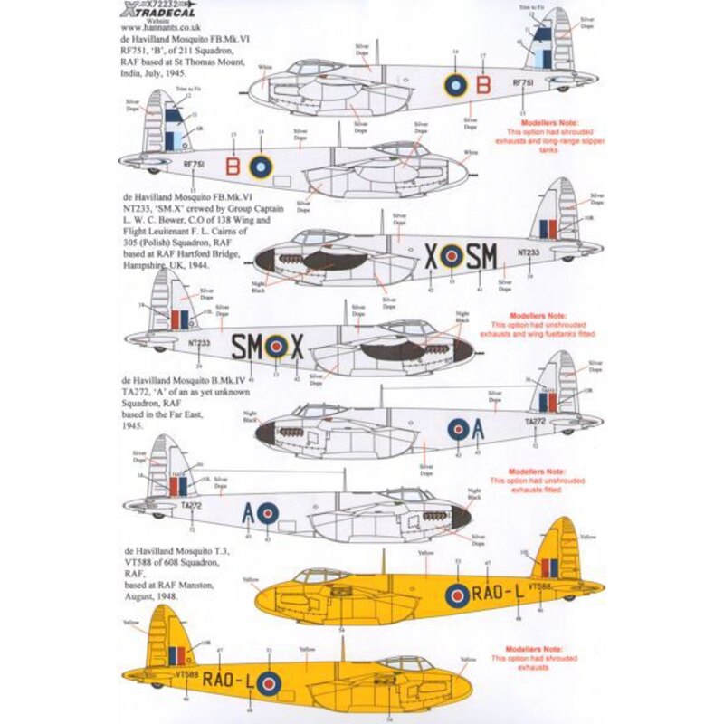 de Havilland Mosquito T Mk.III, B Mk.IV, FB Mk.VI, B Mk.XX (13)Mosquito T.Mk.III TV970 FK-V20 Sqn RA Wittering 1946 - T.3 VT588 